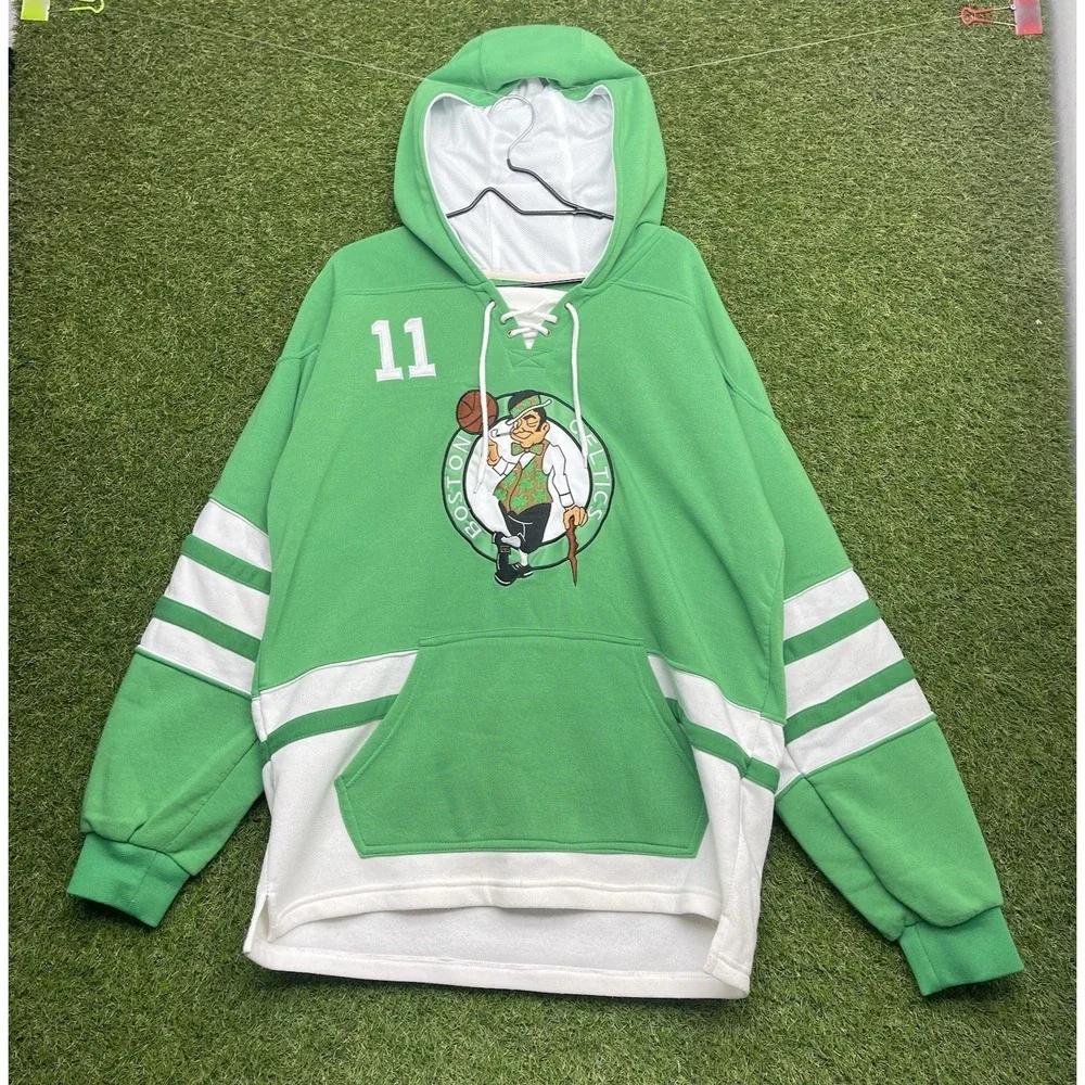Boston Celtics Jersey Hoodie Mens XL Sweatshirt #11 Kyrie Irving Hockey Green